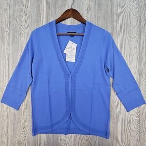 Lands End Cardigan Sweater Women's‎ XS 2-4 True Blue Lightweight Slinky Knit NWT